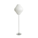 Modern Mid Century Bubble Floor Lamp with White Silk Shade and Steel Base