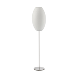 Modern Mid Century Bubble Floor Lamp with White Silk Shade and Steel Base
