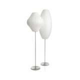Modern Mid Century Bubble Floor Lamp with White Silk Shade and Steel Base