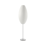 Modern Mid Century Bubble Floor Lamp with White Silk Shade and Steel Base
