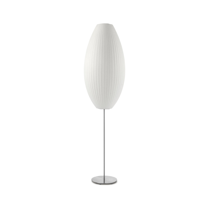 Modern Mid Century Bubble Floor Lamp with White Silk Shade and Steel Base
