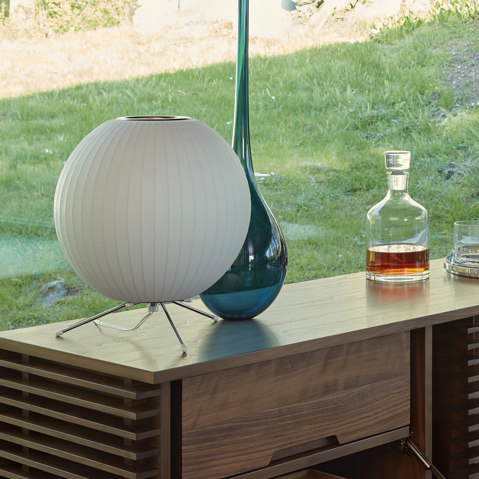 Modern Tripod Accent Table Lamp with White Polymer Bubble Shade for Elegant Interior Lighting