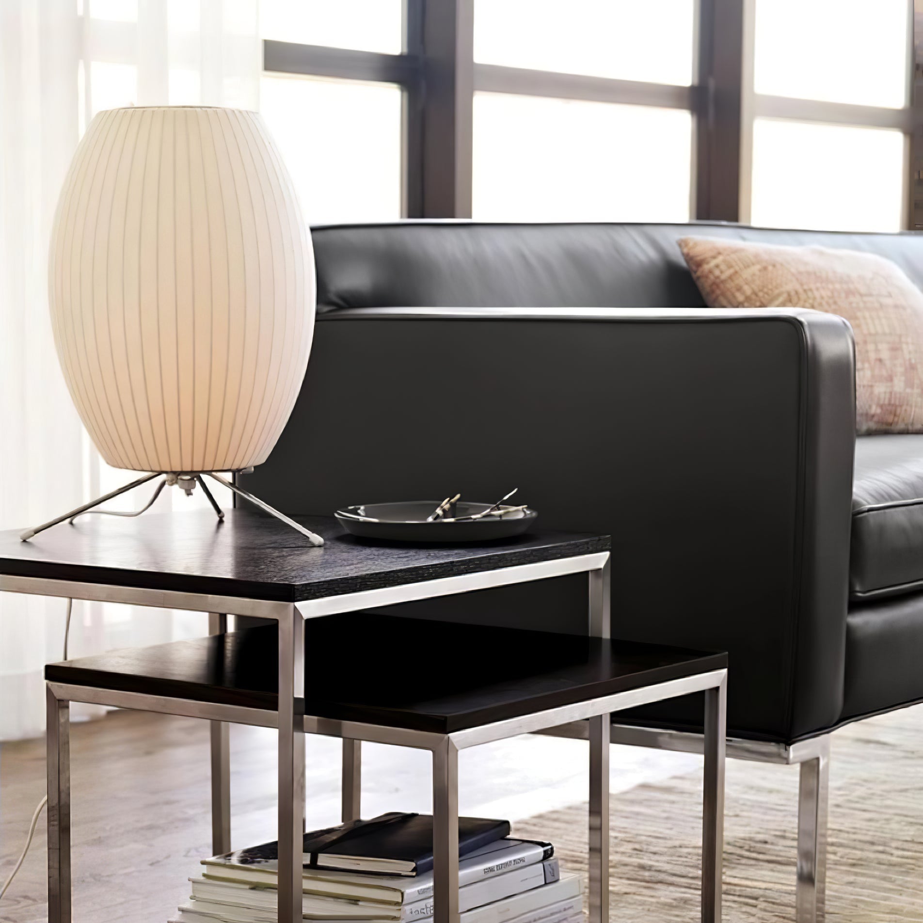 Modern Tripod Accent Table Lamp with White Polymer Bubble Shade for Elegant Interior Lighting