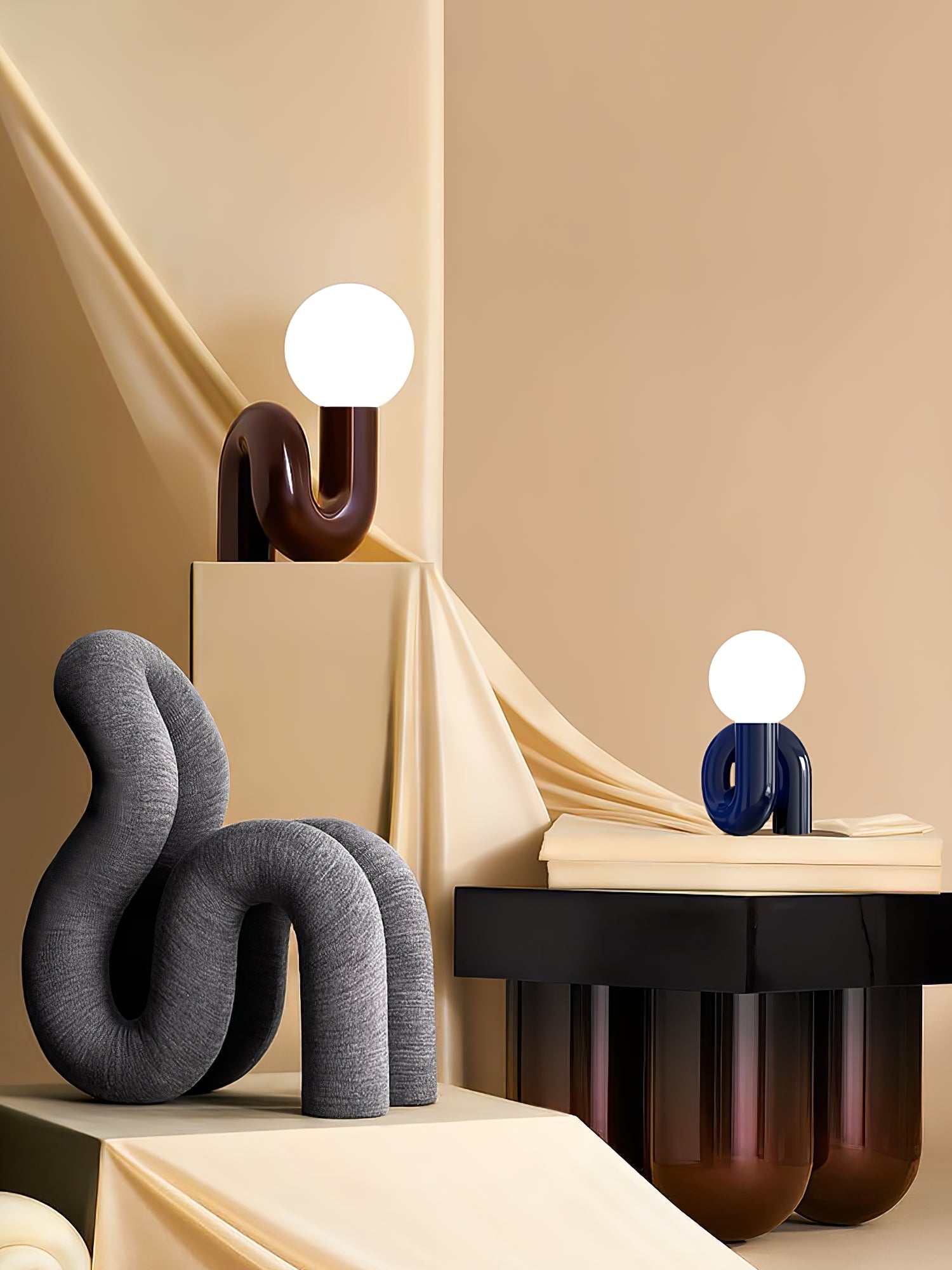 Modern Resin N Shape Table Lamp with Glass Globe for Creative Bedside and Office Lighting