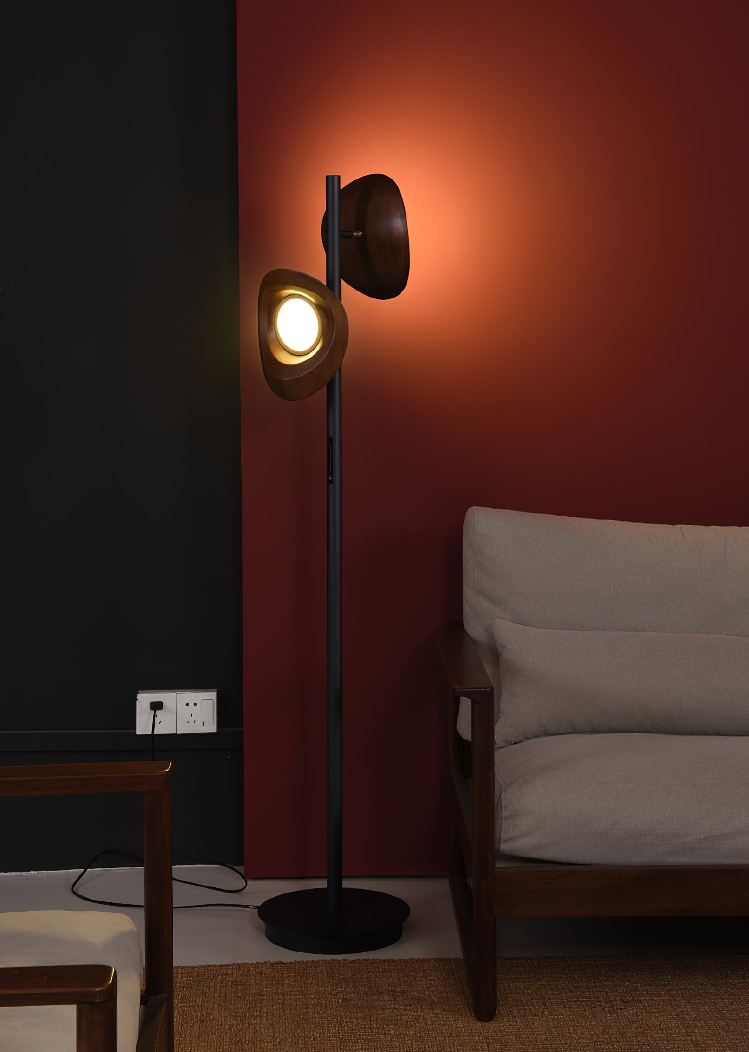 Modern Nest Wooden Floor Lamp Standing Light with Integrated LED and Organic Shades