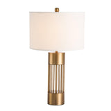 Modern Nettle Gold Metal Table Lamp with White Fabric Drum Shade for Living Room and Bedroom