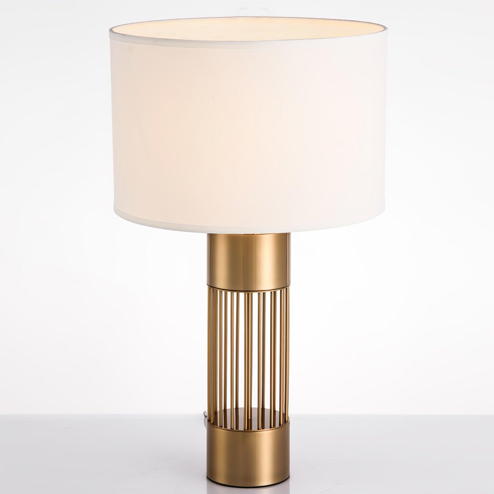 Modern Nettle Gold Metal Table Lamp with White Fabric Drum Shade for Living Room and Bedroom