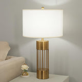 Modern Nettle Gold Metal Table Lamp with White Fabric Drum Shade for Living Room and Bedroom