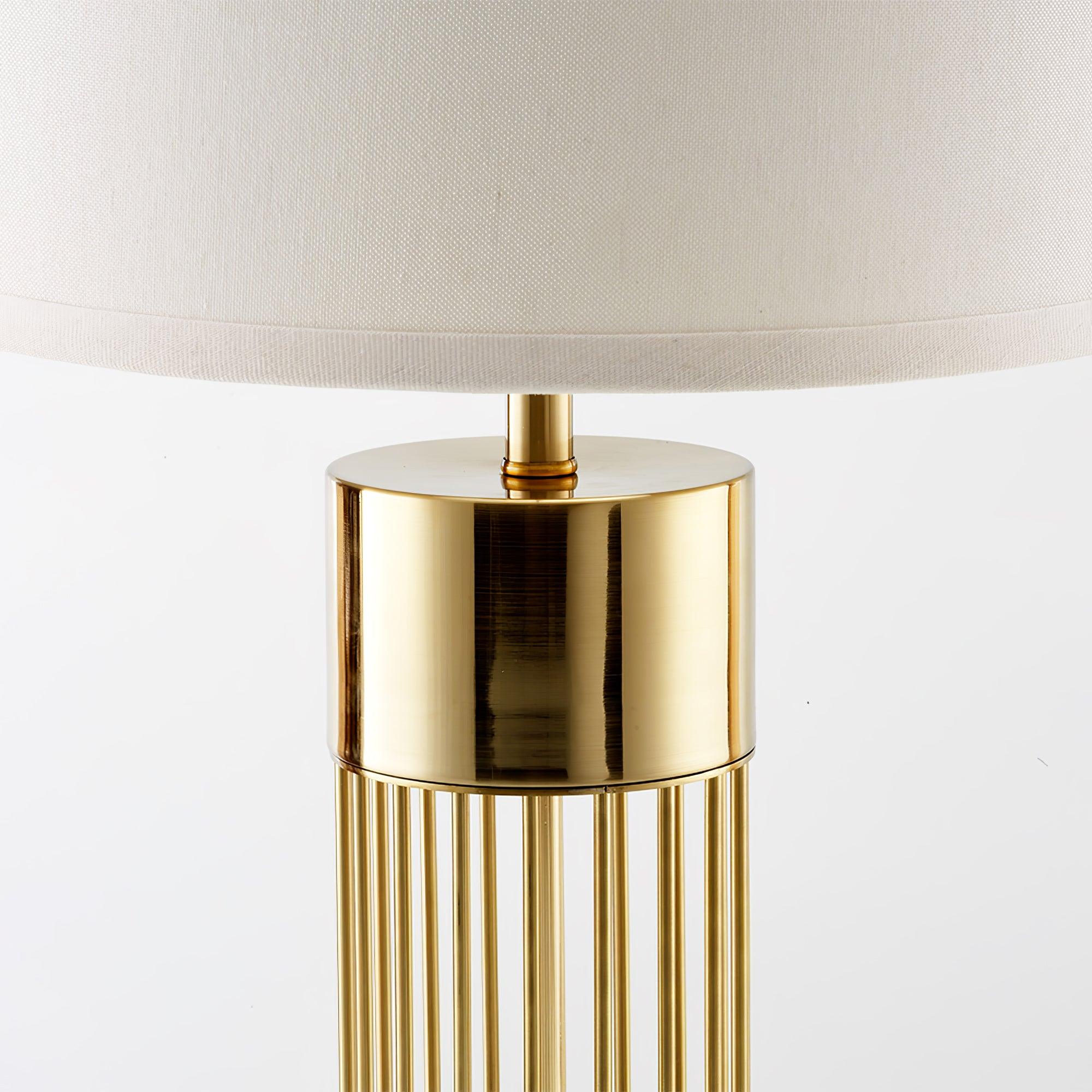Modern Nettle Gold Metal Table Lamp with White Fabric Drum Shade for Living Room and Bedroom