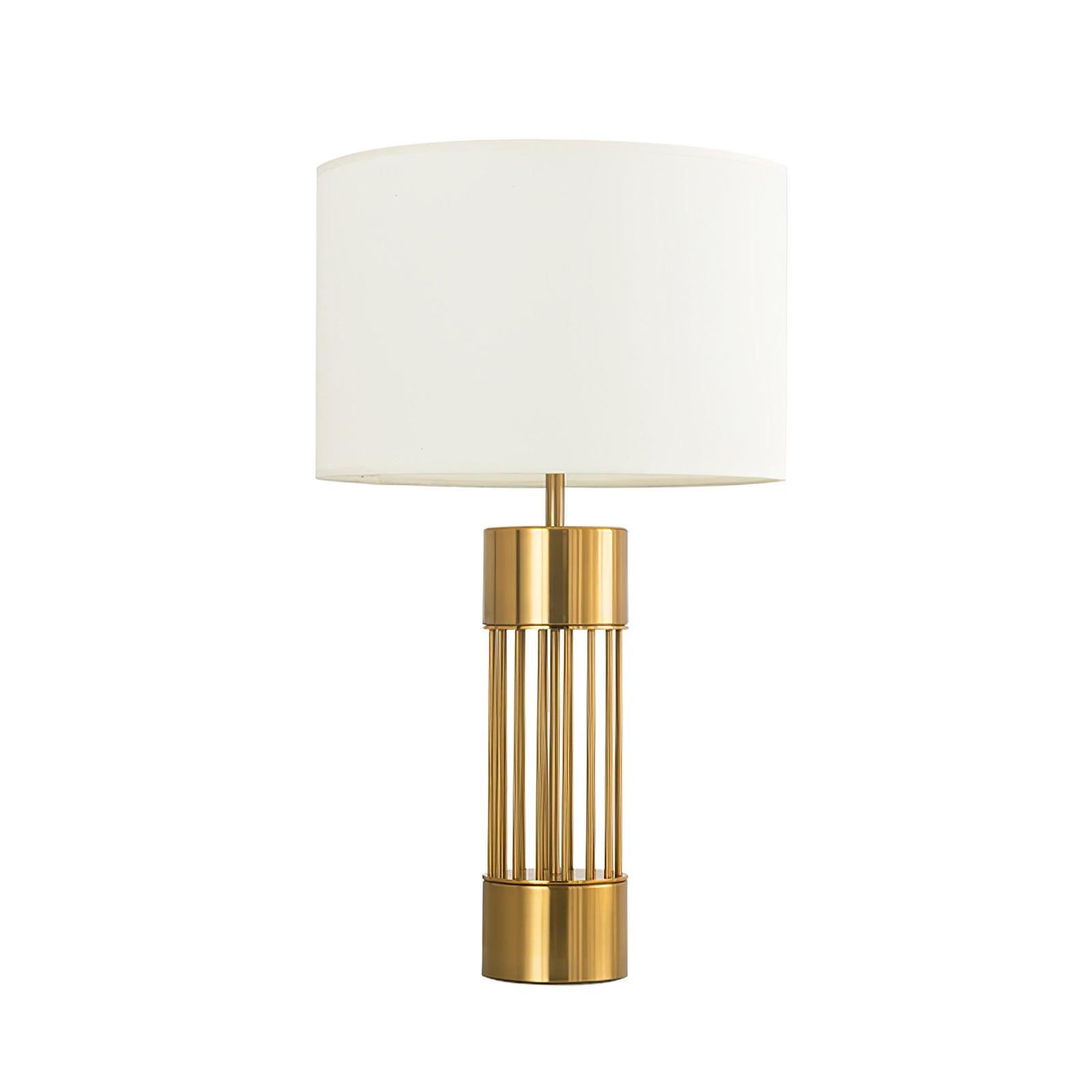 Modern Nettle Gold Metal Table Lamp with White Fabric Drum Shade for Living Room and Bedroom
