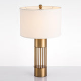Modern Nettle Gold Metal Table Lamp with White Fabric Drum Shade for Living Room and Bedroom