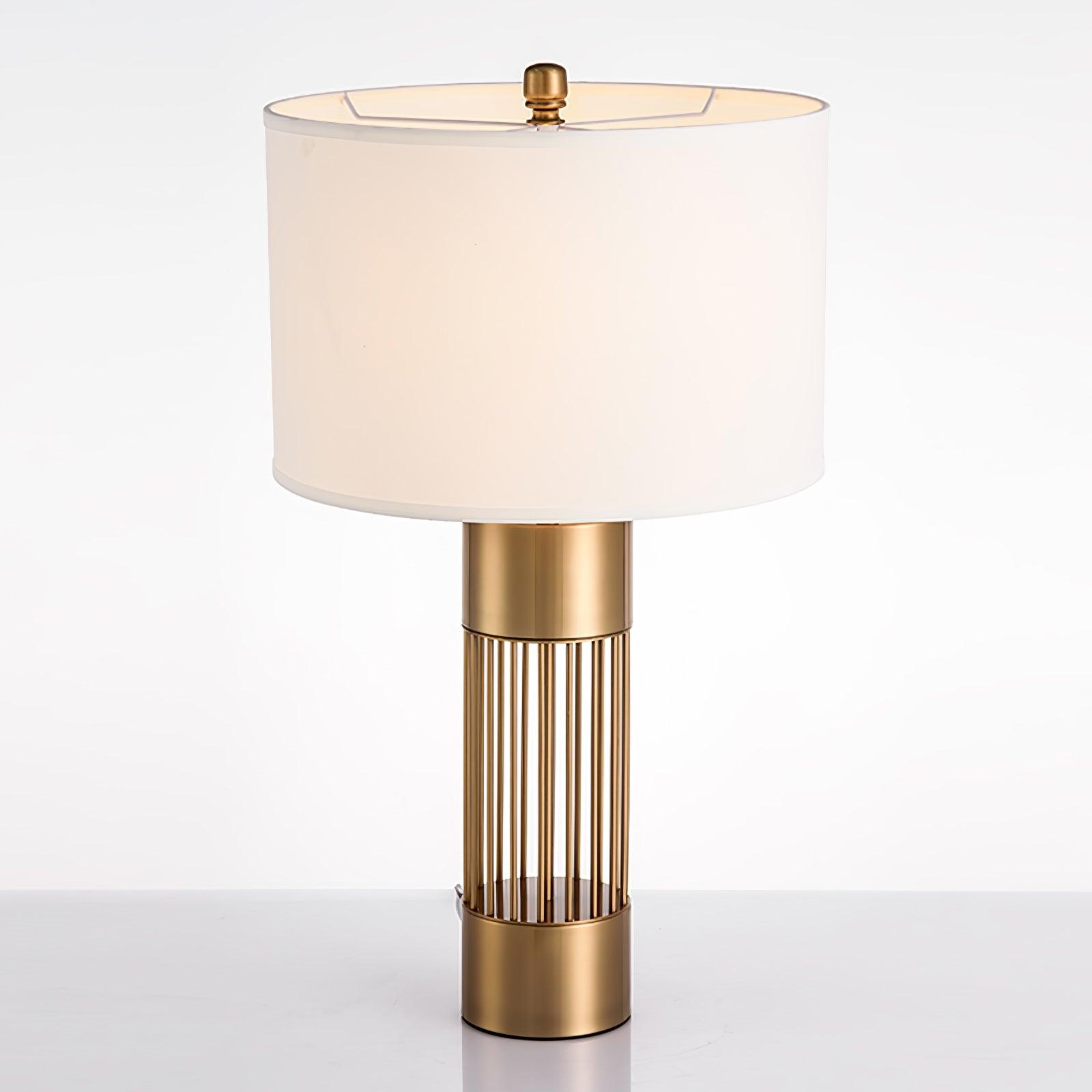 Modern Nettle Gold Metal Table Lamp with White Fabric Drum Shade for Living Room and Bedroom