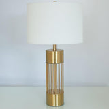 Modern Nettle Gold Metal Table Lamp with White Fabric Drum Shade for Living Room and Bedroom