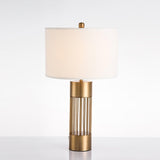 Modern Nettle Gold Metal Table Lamp with White Fabric Drum Shade for Living Room and Bedroom