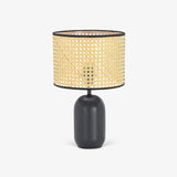 Modern Bamboo Table Lamp with Black Geometric Trim for Bedroom and Office Lighting