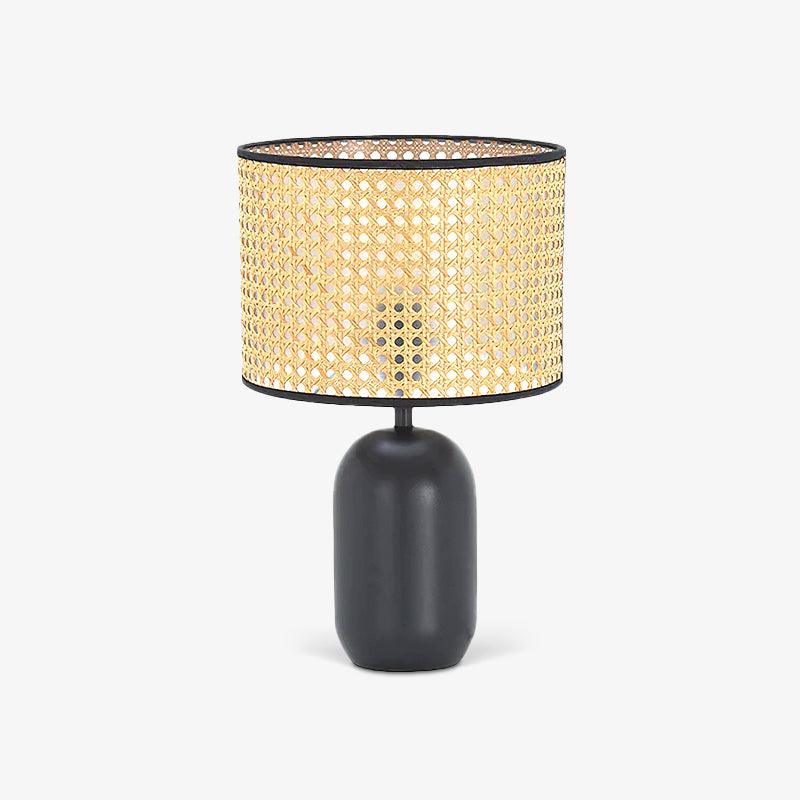 Modern Bamboo Table Lamp with Black Geometric Trim for Bedroom and Office Lighting