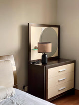 Modern Bamboo Table Lamp with Black Geometric Trim for Bedroom and Office Lighting