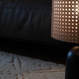 Modern Bamboo Table Lamp with Black Geometric Trim for Bedroom and Office Lighting