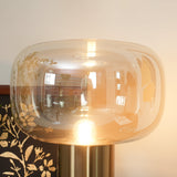 Modern Mushroom Glass Table Lamp with Gold Metal Base and Smoked Glass Shade