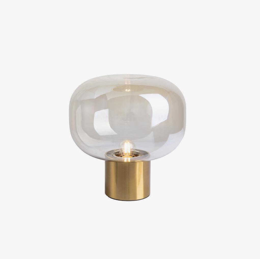 Modern Mushroom Glass Table Lamp with Gold Metal Base and Smoked Glass Shade