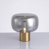 Modern Mushroom Glass Table Lamp with Gold Metal Base and Smoked Glass Shade