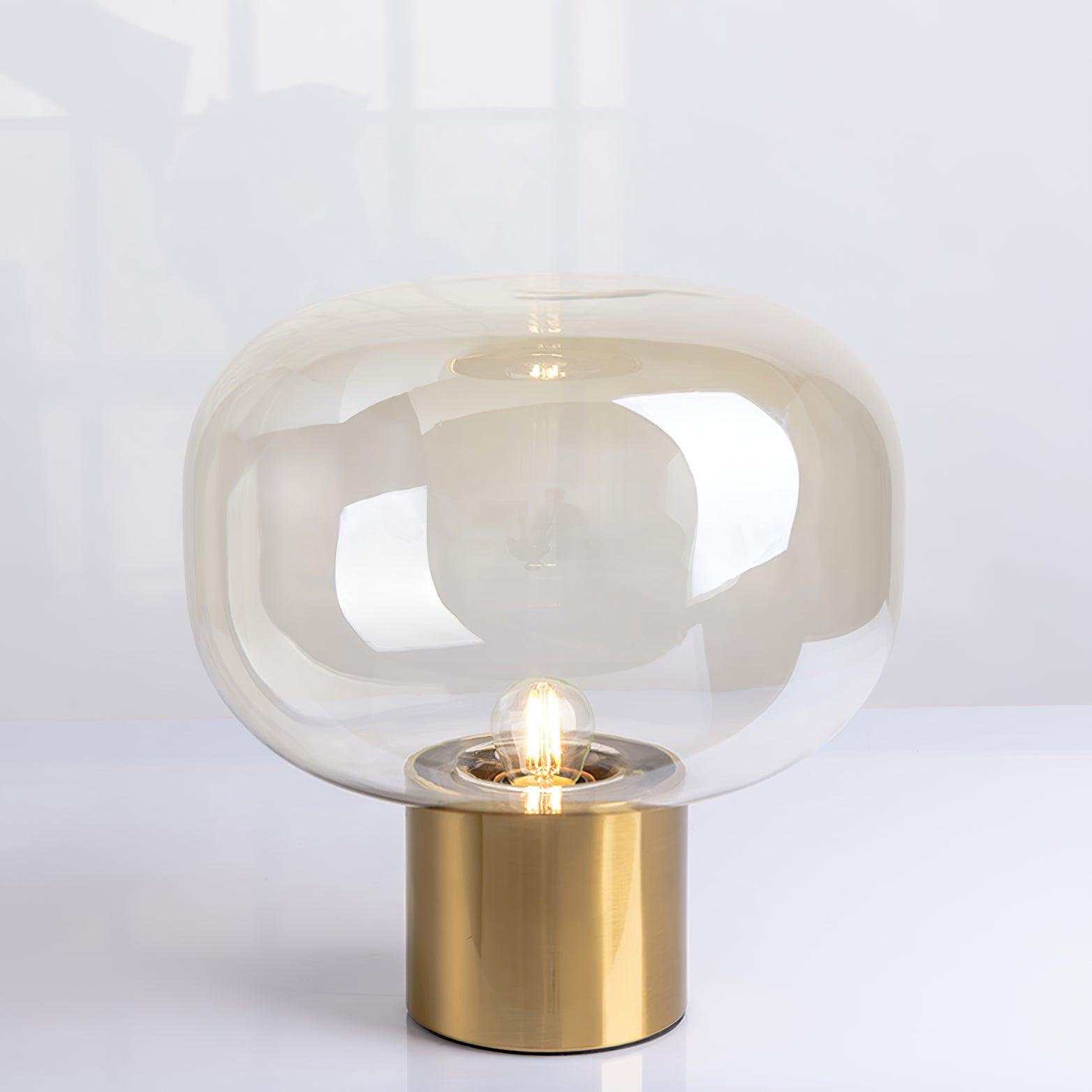 Modern Mushroom Glass Table Lamp with Gold Metal Base and Smoked Glass Shade