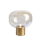 Modern Mushroom Glass Table Lamp with Gold Metal Base and Smoked Glass Shade