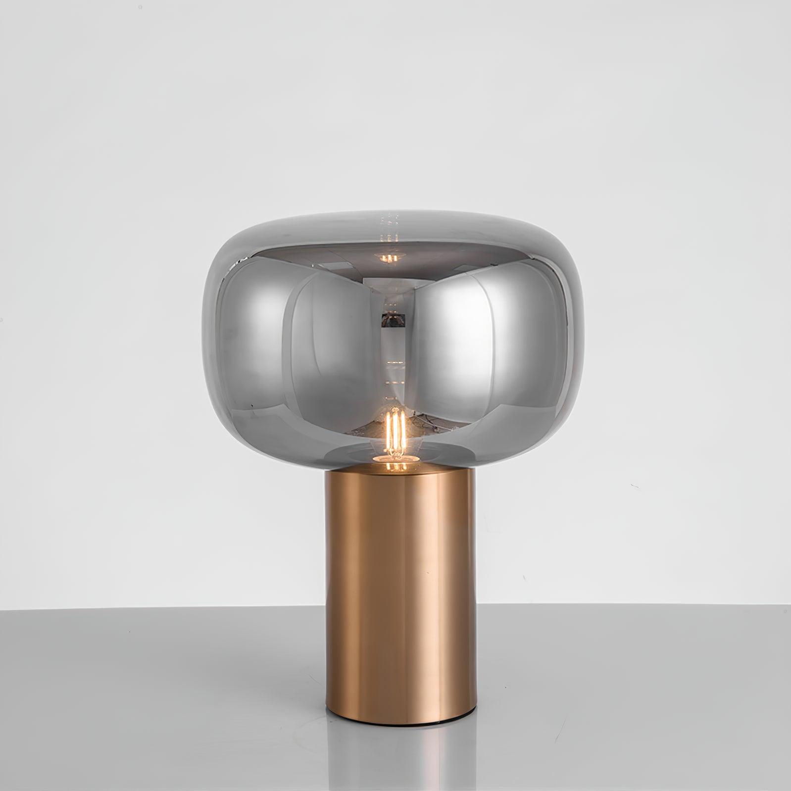 Modern Mushroom Glass Table Lamp with Gold Metal Base and Smoked Glass Shade
