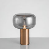 Modern Mushroom Glass Table Lamp with Gold Metal Base and Smoked Glass Shade