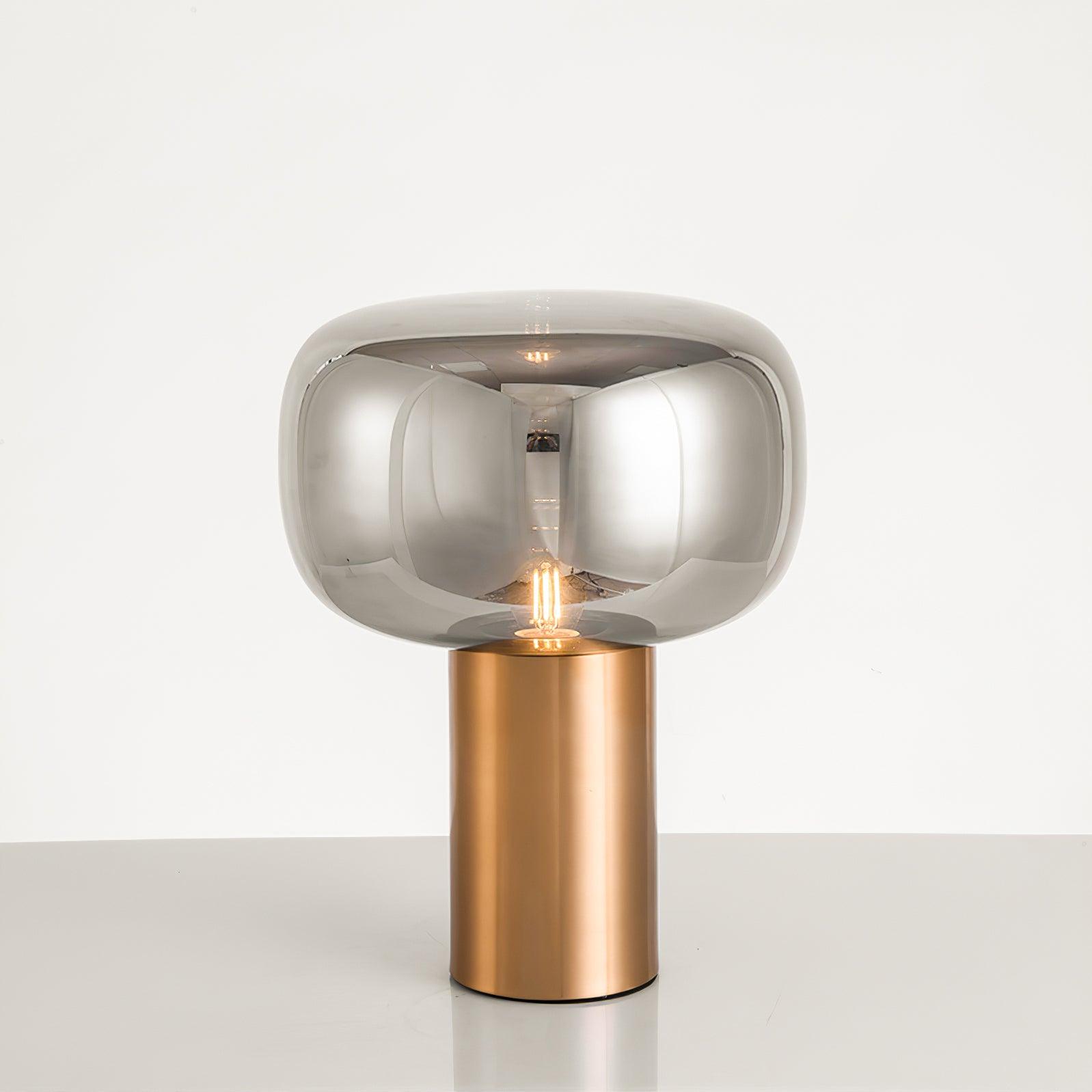 Modern Mushroom Glass Table Lamp with Gold Metal Base and Smoked Glass Shade