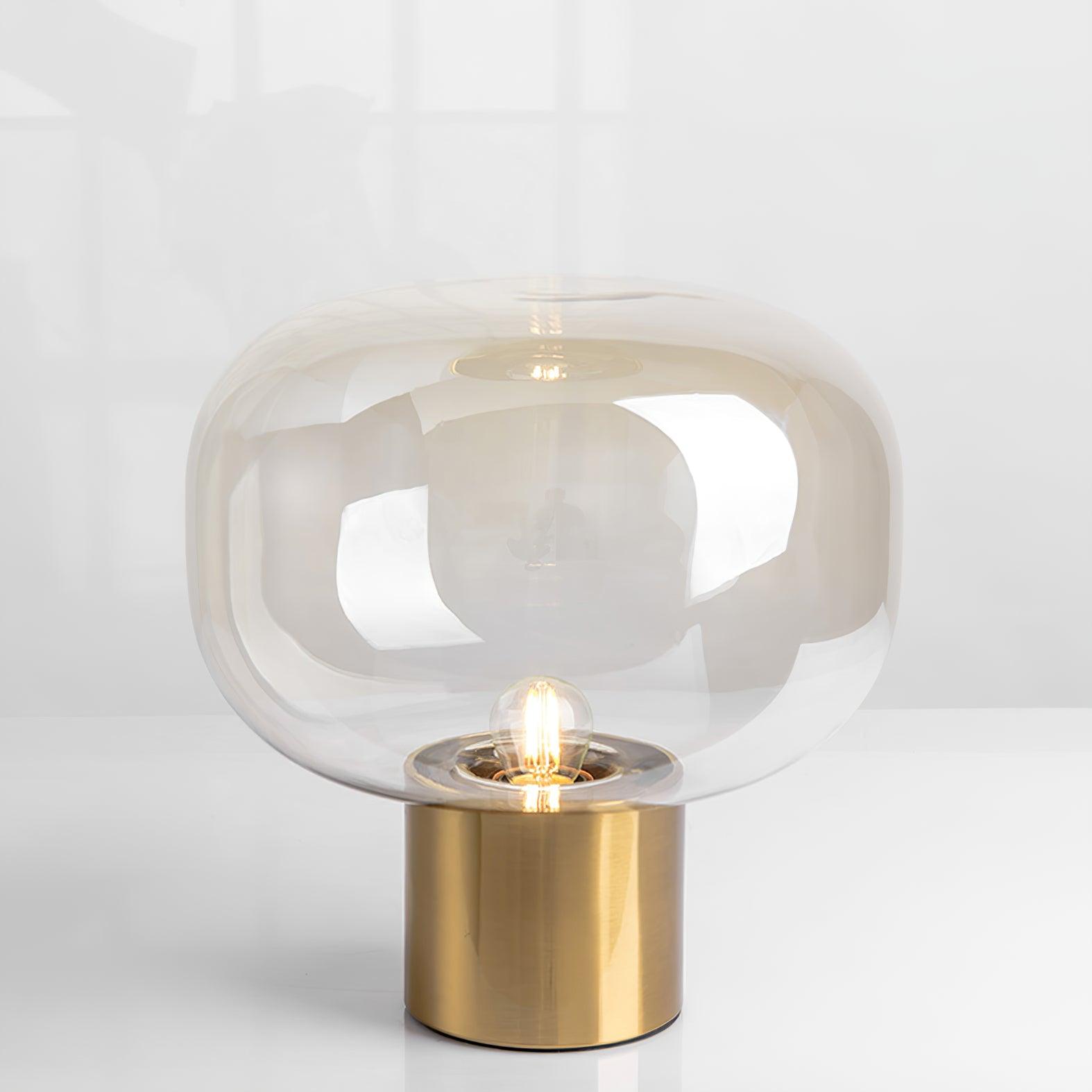 Modern Mushroom Glass Table Lamp with Gold Metal Base and Smoked Glass Shade