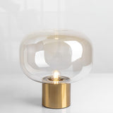 Modern Mushroom Glass Table Lamp with Gold Metal Base and Smoked Glass Shade