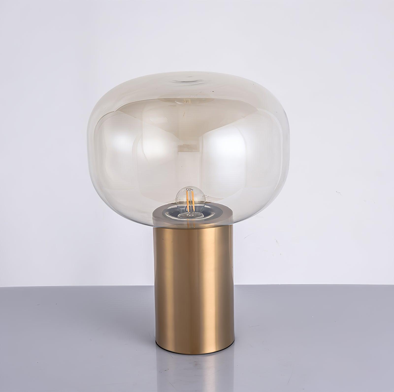 Modern Mushroom Glass Table Lamp with Gold Metal Base and Smoked Glass Shade