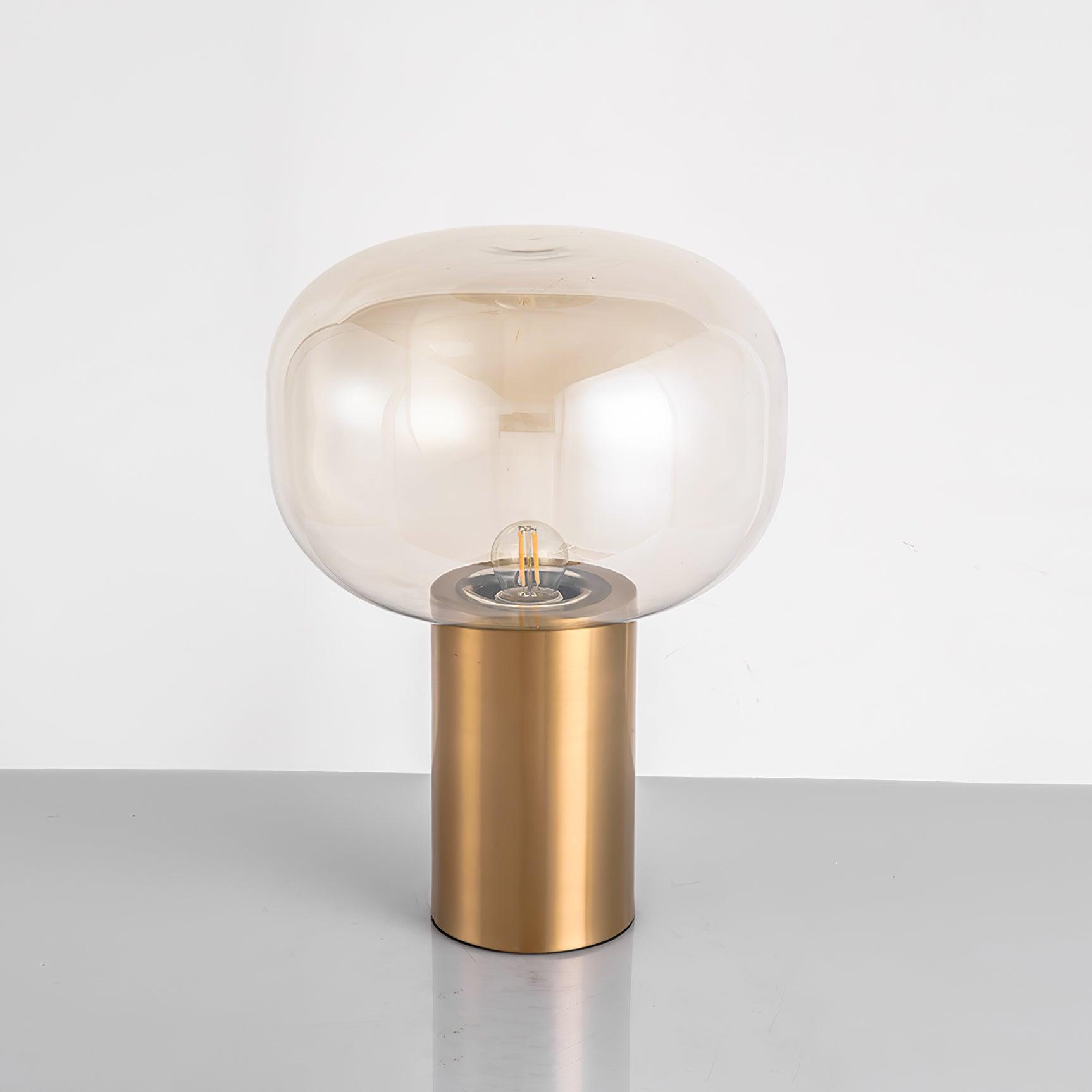 Modern Mushroom Glass Table Lamp with Gold Metal Base and Smoked Glass Shade