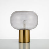 Modern Mushroom Glass Table Lamp with Gold Metal Base and Smoked Glass Shade