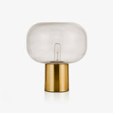 Modern Mushroom Glass Table Lamp with Gold Metal Base and Smoked Glass Shade