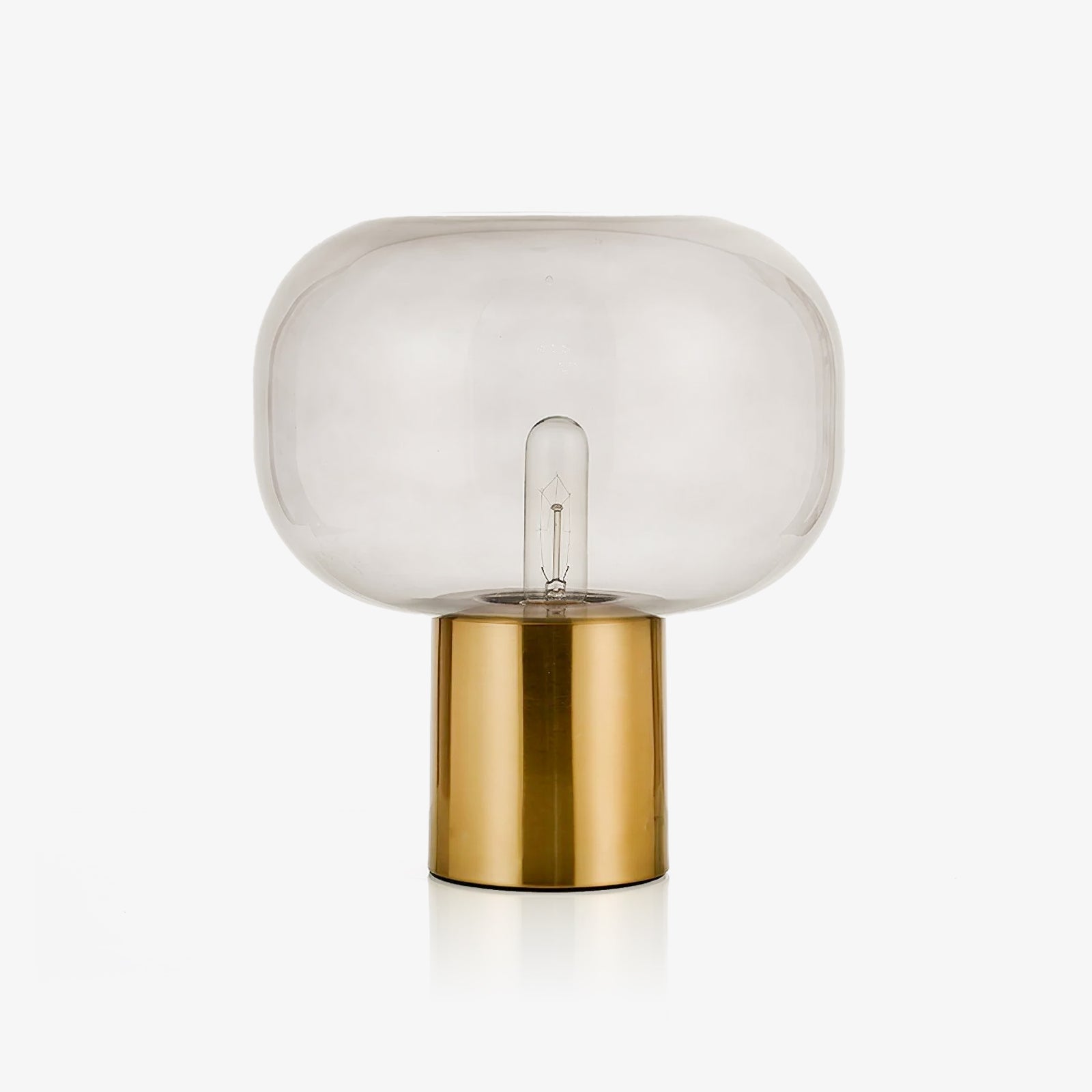 Modern Mushroom Glass Table Lamp with Gold Metal Base and Smoked Glass Shade