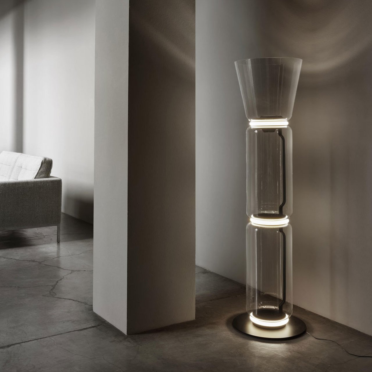 Modern Hand Blown Glass Modular Floor Lamp for Living Room with Integrated LED Lighting