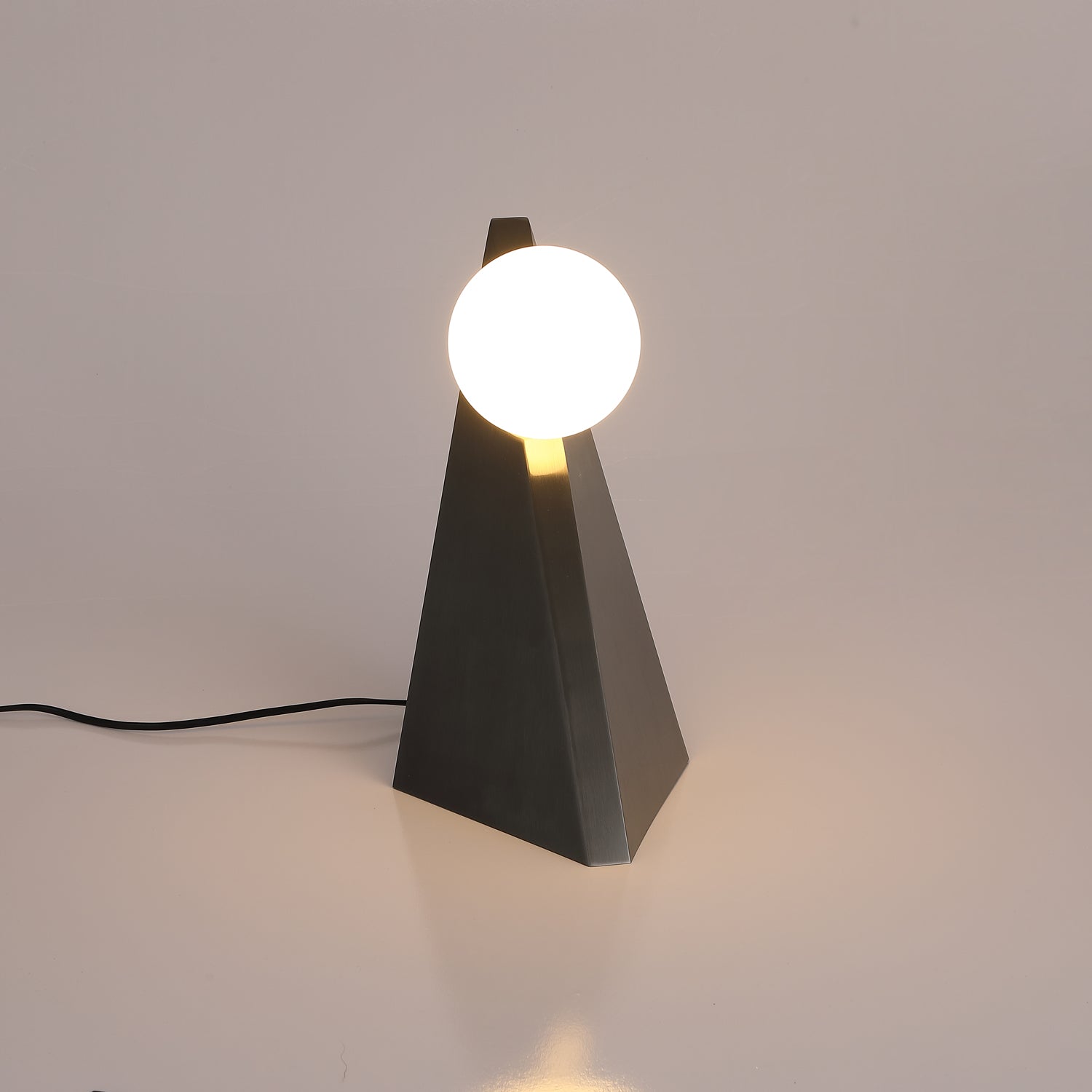 Modern Geometric Stainless Steel Table Lamp with Globe Glass Shade for Bedside and Desk