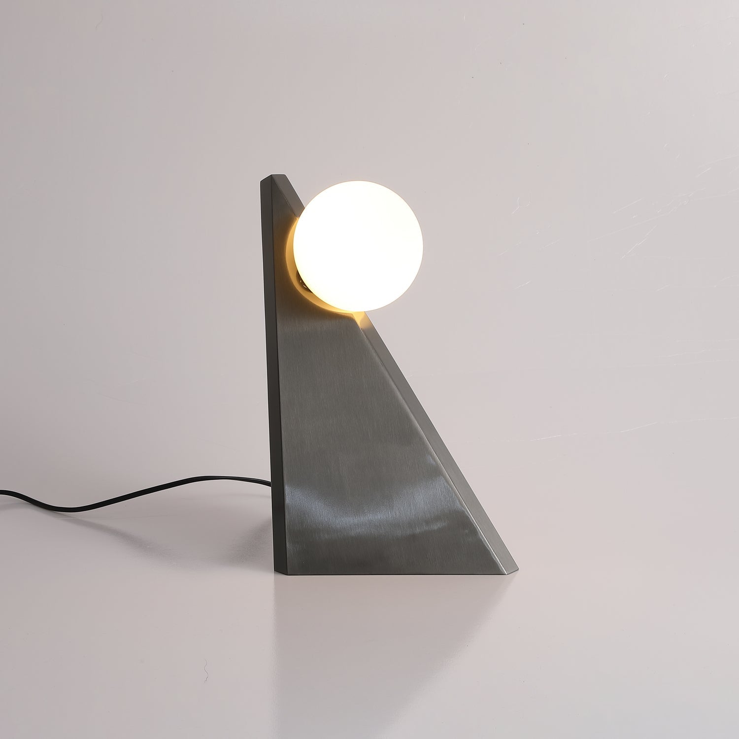 Modern Geometric Stainless Steel Table Lamp with Globe Glass Shade for Bedside and Desk