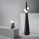 Geometric Stainless Steel Floor Lamp with Spherical Glass Shade in Black Finish