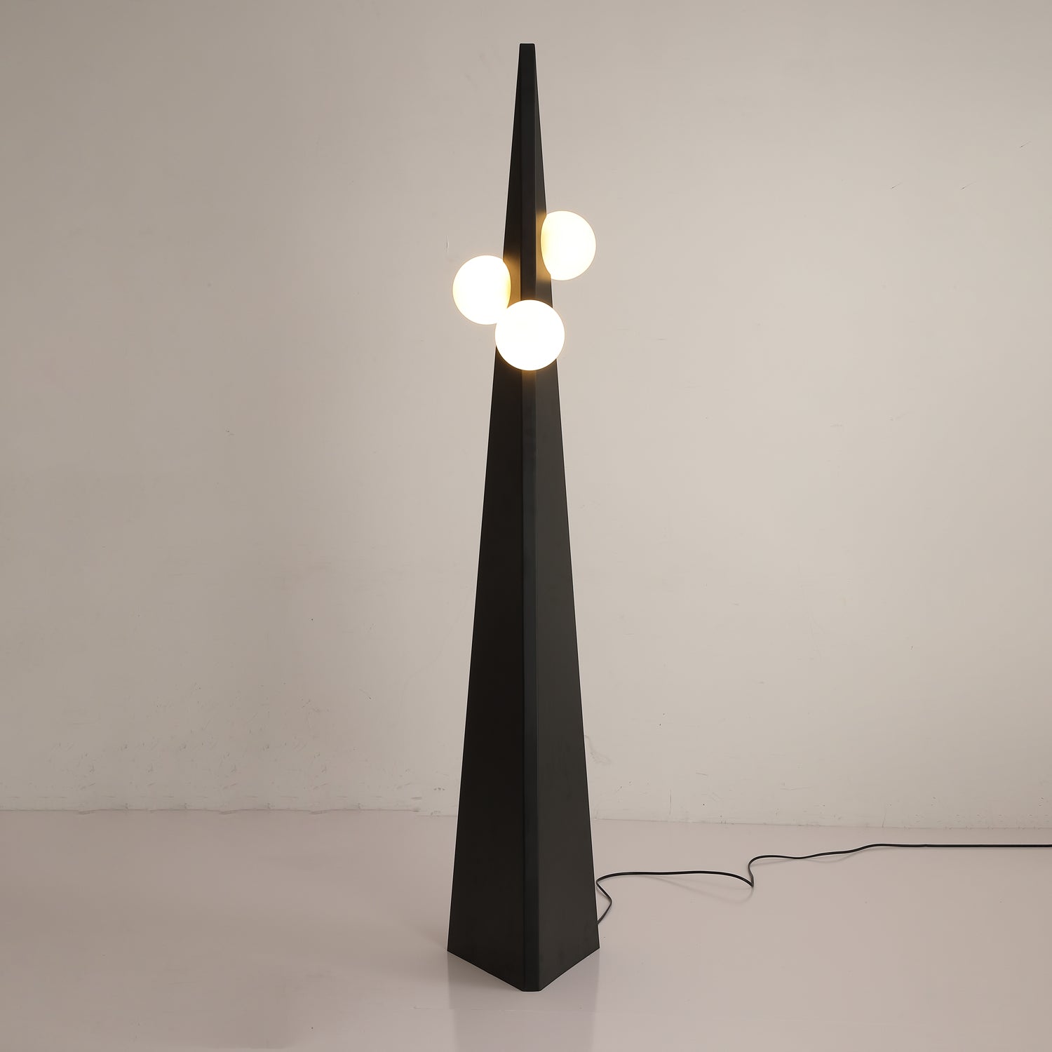 Geometric Stainless Steel Floor Lamp with Spherical Glass Shade in Black Finish