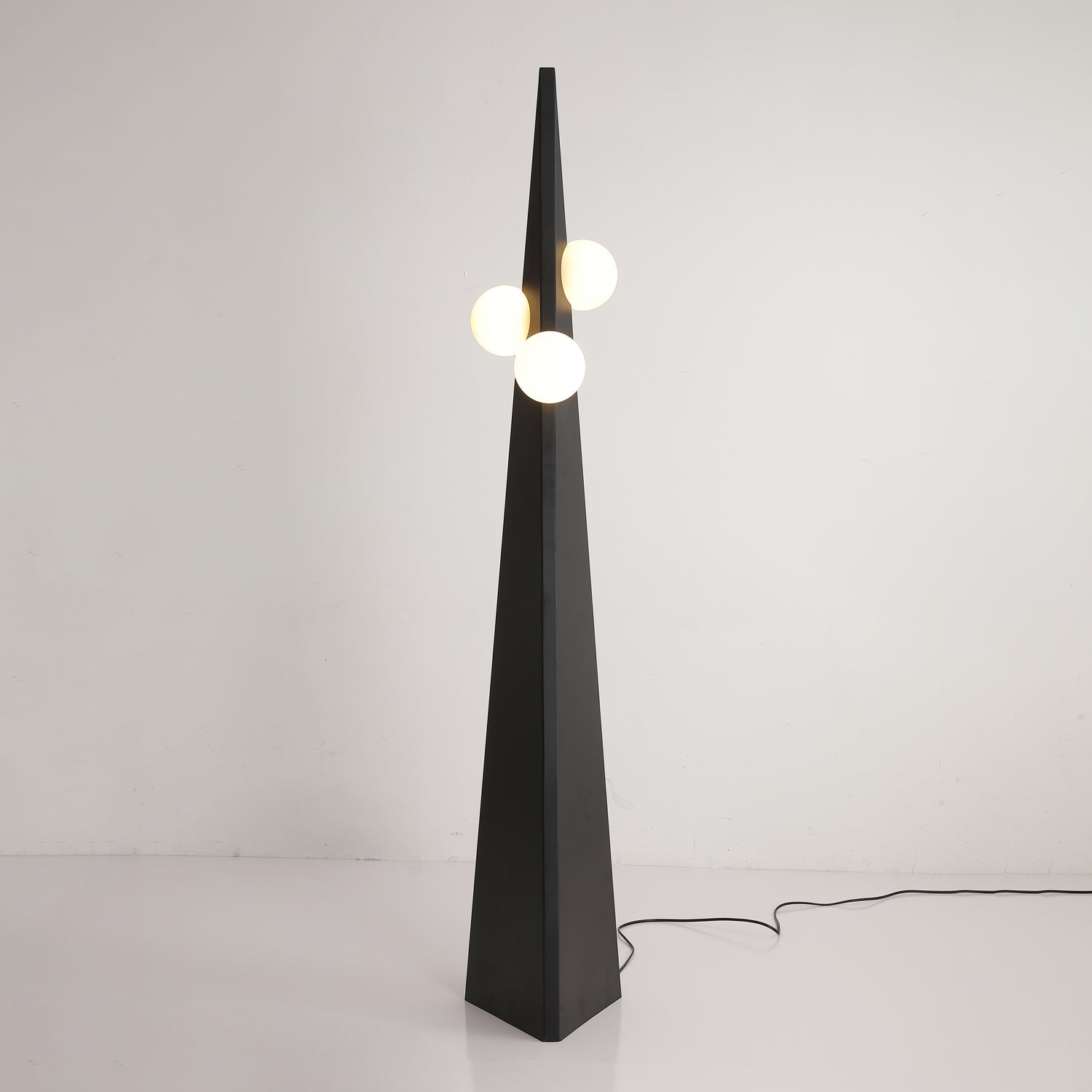 Geometric Stainless Steel Floor Lamp with Spherical Glass Shade in Black Finish
