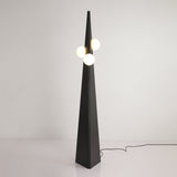 Geometric Stainless Steel Floor Lamp with Spherical Glass Shade in Black Finish