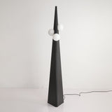 Geometric Stainless Steel Floor Lamp with Spherical Glass Shade in Black Finish