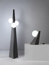 Geometric Stainless Steel Floor Lamp with Spherical Glass Shade in Black Finish