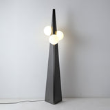 Geometric Stainless Steel Floor Lamp with Spherical Glass Shade in Black Finish