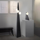 Geometric Stainless Steel Floor Lamp with Spherical Glass Shade in Black Finish