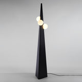 Geometric Stainless Steel Floor Lamp with Spherical Glass Shade in Black Finish