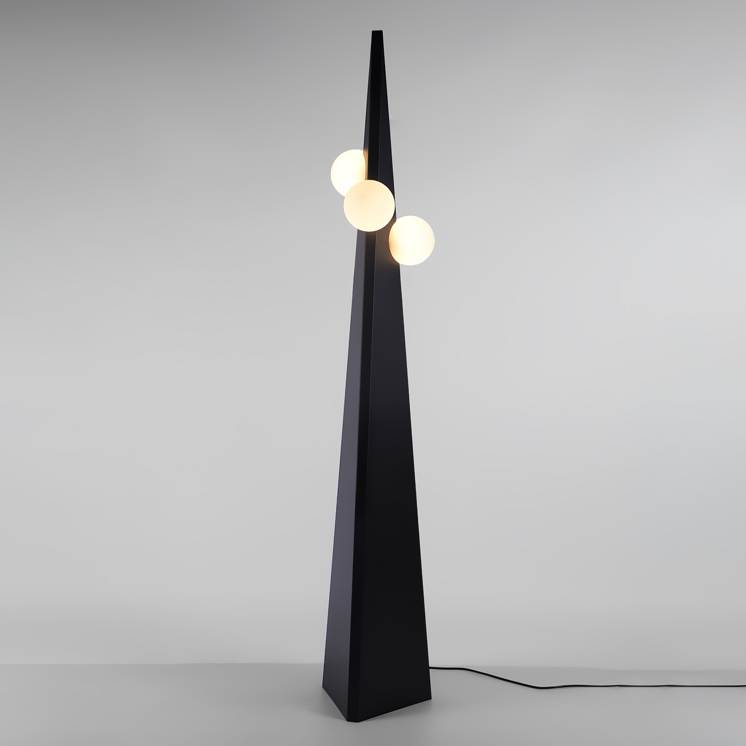 Geometric Stainless Steel Floor Lamp with Spherical Glass Shade in Black Finish